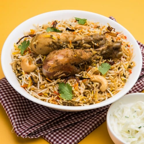 Hyderabadi Chicken Dum Biryani.